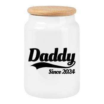 Father pregnancy pregnant, Daddy since 2024 - Cookie Jar with Wooden Lid - white - Front