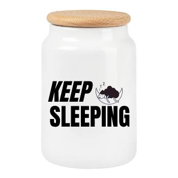 Keep Sleeping - Texte humoristique pour pyjama - Boîte à biscuits avec couvercle en bois - blanc - Devant