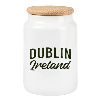 Typographie de l’écriture Dublin Ireland - Boîte à biscuits avec couvercle en bois - blanc - Devant