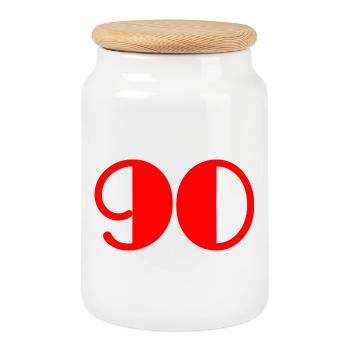 90. 90 ANS. 90e ANNIVERSAIRE. ANNIVERSAIRE 90 ANS. - Boîte à biscuits avec couvercle en bois - blanc - Devant