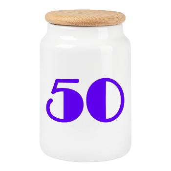 50. 50 YEARS. 50th ANNIVERSARY. BIRTHDAY 50 YEARS. - Cookie Jar with Wooden Lid - white - Front