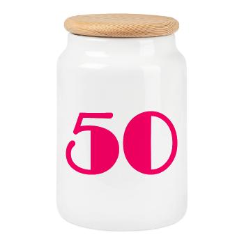 50. BIRTHDAY. HAPPY BIRTHDAY - Cookie Jar with Wooden Lid - white - Front