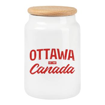 Ottawa Canada Retro Script Rouge - Boîte à biscuits avec couvercle en bois - blanc - Devant