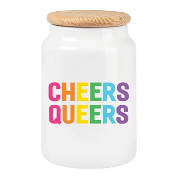 LGBTQ Cheers Queers - Boîte à biscuits avec couvercle en bois - blanc - Devant