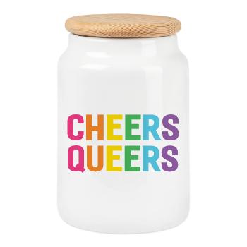 LGBTQ Cheers Queers - Boîte à biscuits avec couvercle en bois - blanc - Devant