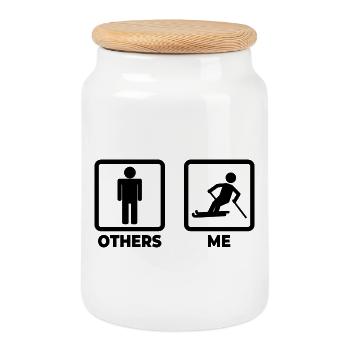 Skier stick figure - Cookie Jar with Wooden Lid - white - Front