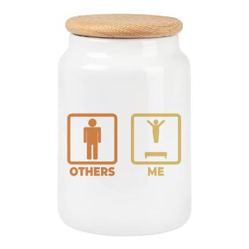 Trampoline stick figure - Cookie Jar with Wooden Lid - white - Front