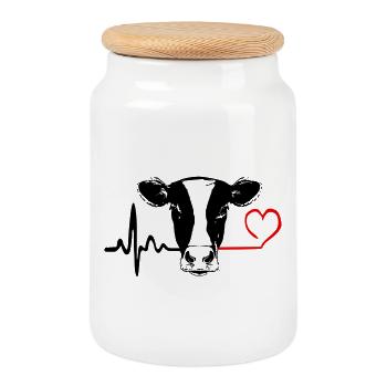 Battement de cœur de l’amour de vache - Boîte à biscuits avec couvercle en bois - blanc - Devant