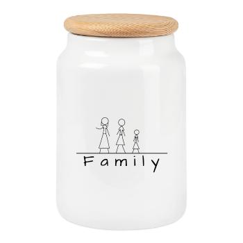 Famille de figurines en bâton - Boîte à biscuits avec couvercle en bois - blanc - Devant