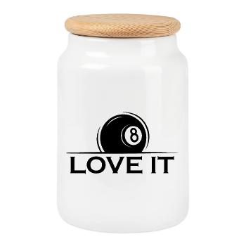 love it pool billiards 8 ball club team symbol - Cookie Jar with Wooden Lid - white - Front