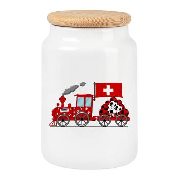 Suisse Flag Football Chemin de fer - Boîte à biscuits avec couvercle en bois - blanc - Devant