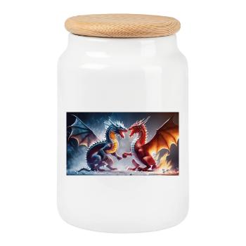 Le combat du feu et de la glace - Boîte à biscuits avec couvercle en bois - blanc - Devant