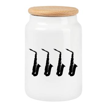 Saxophone - Cookie Jar with Wooden Lid - white - Front