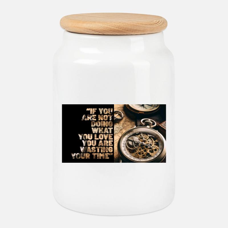 Montre mécanique et citation de motivation - Boîte à biscuits avec couvercle en bois - blanc