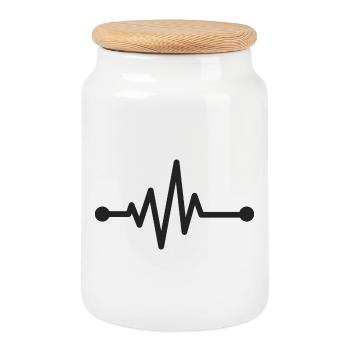 PulseLine Heartbeat Graphic - Cookie Jar with Wooden Lid - white - Front
