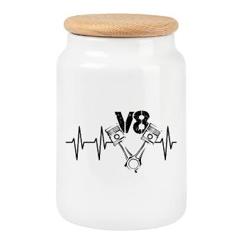 V8 moteur pulse voitures piston heartbeat tuning icône - Boîte à biscuits avec couvercle en bois - blanc - Devant