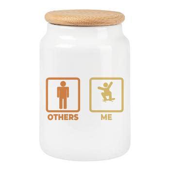 Skater Stick Figure - Cookie Jar with Wooden Lid - white - Front