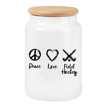 Peace Love Hockey - Cookie Jar with Wooden Lid - white - Front