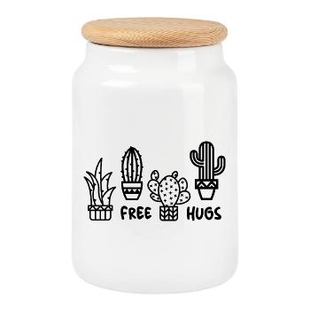 cactus câlins gratuits dictons drôles plantes d’intérieur - Boîte à biscuits avec couvercle en bois - blanc - Devant
