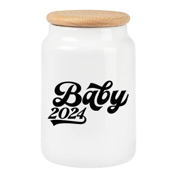 Baby 2024 - Cookie Jar with Wooden Lid - white - Front