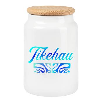 TIKEHAU (Lagunenblau) - Keksdose mit Holzdeckel - Weiß - Vorne