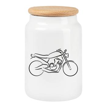 Motorbike Classic Bike Lines Outline - Cookie Jar with Wooden Lid - white - Front
