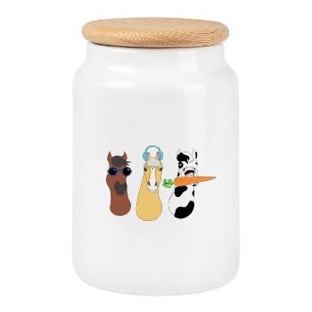 Funky Tierdesign mit bunten Accessoires - Keksdose mit Holzdeckel - Weiß - Vorne