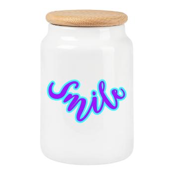 Avec le sourire 🌞 - Boîte à biscuits avec couvercle en bois - blanc - Devant