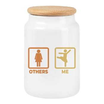 Ballet Stick Figures - Cookie Jar with Wooden Lid - white - Front