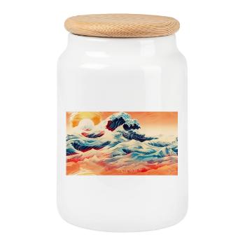 Vagues du coucher de soleil à Ukiyoe - Boîte à biscuits avec couvercle en bois - blanc - Devant
