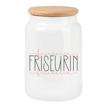 Friseurin Geschenk Haare schneiden Beruf - Keksdose mit Holzdeckel - Weiß - Vorne
