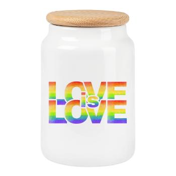 Lettrage d’amour arc-en-ciel - Boîte à biscuits avec couvercle en bois - blanc - Devant
