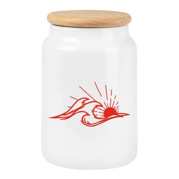 The waves and the red sun - Cookie Jar with Wooden Lid - white - Front