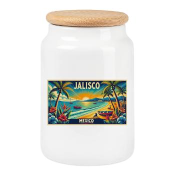 Jalisco Mexico beach palm design - Cookie Jar with Wooden Lid - white - Front