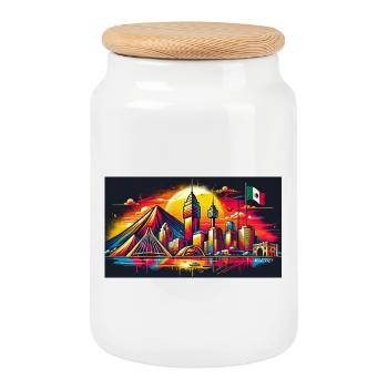 Monterrey Mexiko Kunst Design - Keksdose mit Holzdeckel - Weiß - Vorne