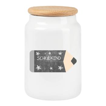 Crayon de couleur tableau noir design craie - étoiles - Écolier - Boîte à biscuits avec couvercle en bois - blanc - Devant