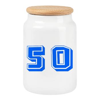 50. 50 YEARS. 50th ANNIVERSARY. 50 YEARS ANNIVERSARY. - Cookie Jar with Wooden Lid - white - Front