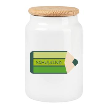 Écolier - Stylo vert - Motif pour les débutants - Boîte à biscuits avec couvercle en bois - blanc - Devant