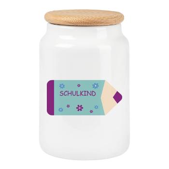 Crayon de couleur - menthe pourpre avec des fleurs - écolier - Boîte à biscuits avec couvercle en bois - blanc - Devant
