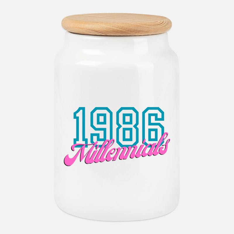 1986 Millennials Rétro Numérique Design - Boîte à biscuits avec couvercle en bois - blanc