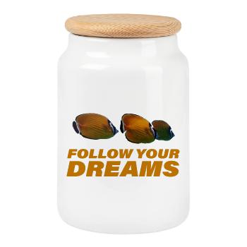 FOLLOW YOUR DREAMS - Cookie Jar with Wooden Lid - white - Front
