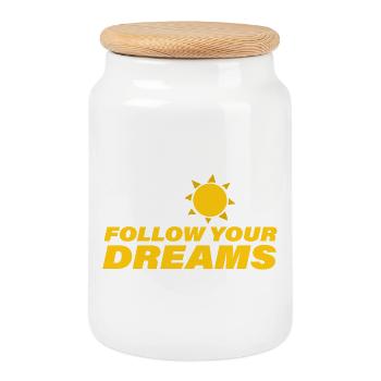 Follow Your Dreams - Cookie Jar with Wooden Lid - white - Front