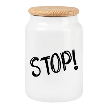 STOP. PANEL. DAD. MOTORCYCLE. FUNNY. CAR - Cookie Jar with Wooden Lid - white - Front