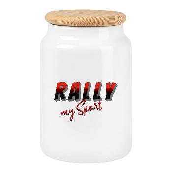 Rally my Sport black red - Cookie Jar with Wooden Lid - white - Front