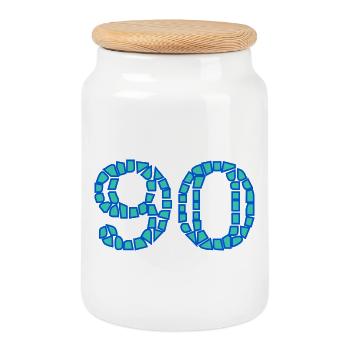 90. 90 ANS. 90e ANNIVERSAIRE. ANNIVERSAIRE 90 ANS. - Boîte à biscuits avec couvercle en bois - blanc - Devant