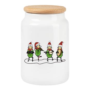 Christmas Folk Sheep - Cookie Jar with Wooden Lid - white - Front