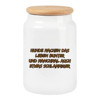 Hundebunte Lebensfreude - Keksdose mit Holzdeckel - Weiß - Vorne