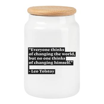 09th Tolstoy - Cookie Jar with Wooden Lid - white - Front
