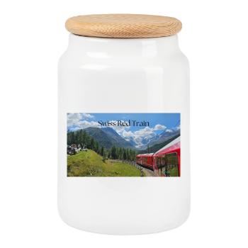 Train rouge suisse - Boîte à biscuits avec couvercle en bois - blanc - Devant