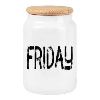 Friday Freitag Wochenende - Keksdose mit Holzdeckel - Weiß - Vorne